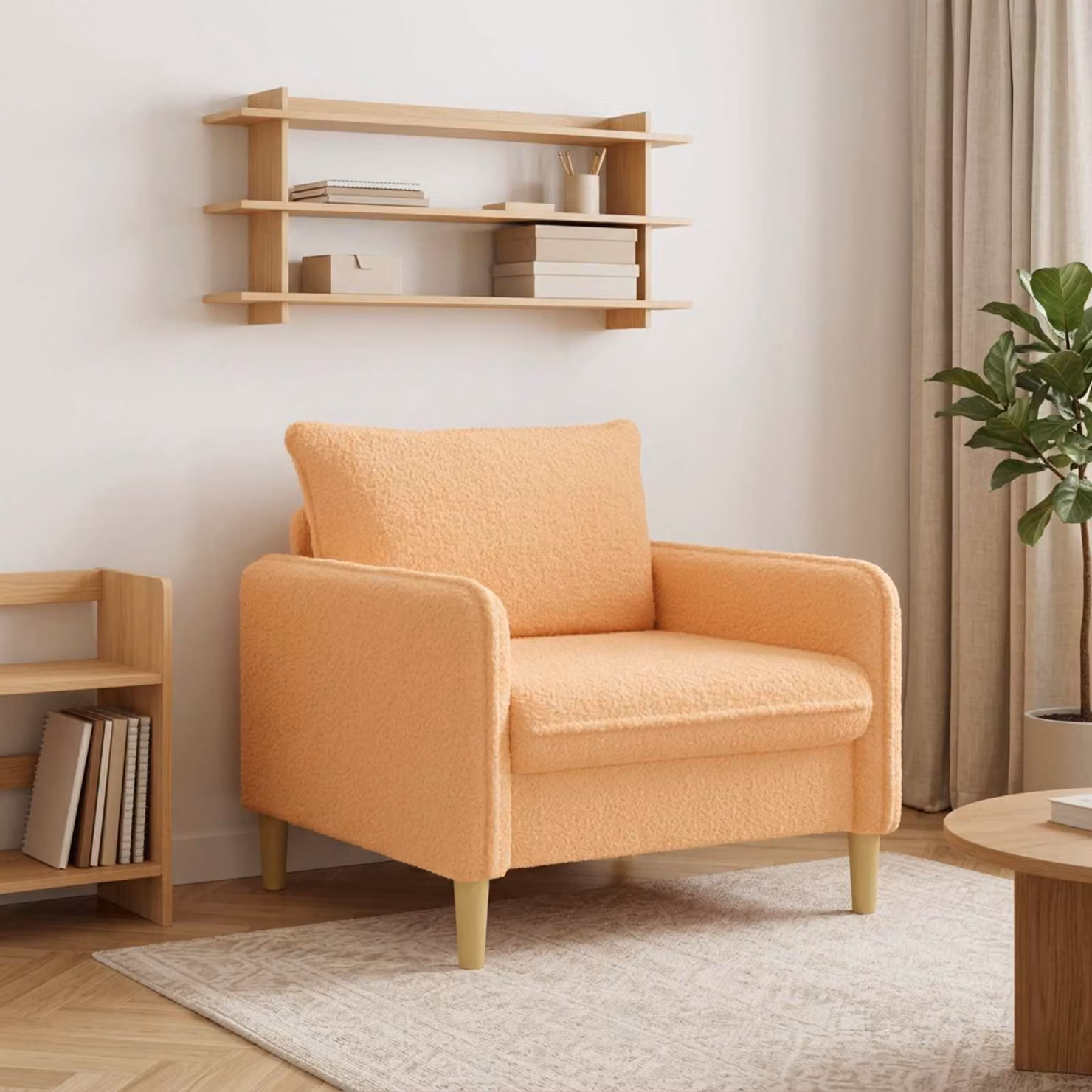 Poltrona XL vidaXL in tessuto bouclé beige con braccioli e design moderno per soggiorno o camera da letto