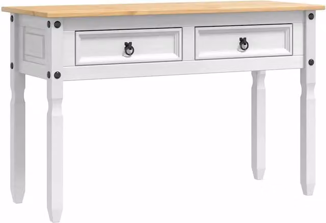 Tavolino laterale Corona Bianco in pino massello, design moderno, L: 115 cm, P: 46 cm, H: 73 cm – 1