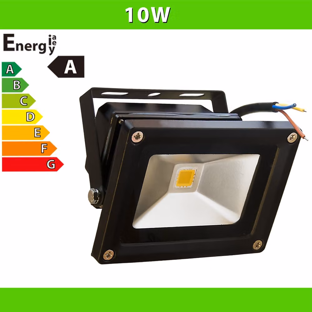 LEDVero® Lampada a LED da esterno, 10 Watt, faretto da cantiere - Nero - BIANCO FREDDO