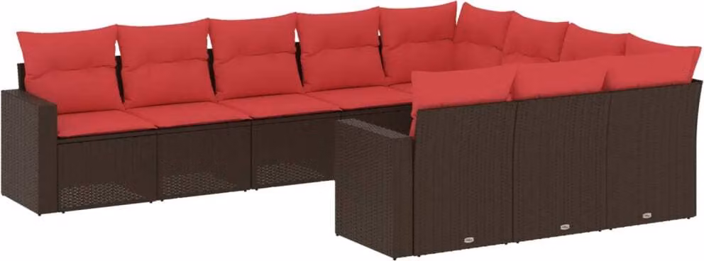 Set Divani da Giardino 10pz con Cuscini in Polyrattan Marrone