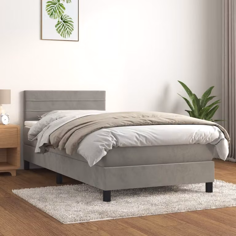 vidaXL Letto Ibrido con Giroletto a Molle e Materasso in Velluto Grigio Chiaro e Bianco L/P/H: 200 x 80 x 78 cm