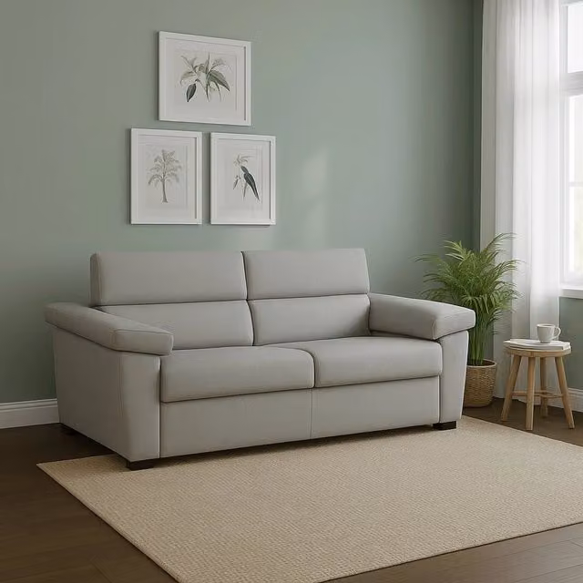Divano Letto 2 Posti Seui DMORA Grigio Chiaro con Copertura Sfoderabile e Contenitore, L: 185 cm, P: 95 cm