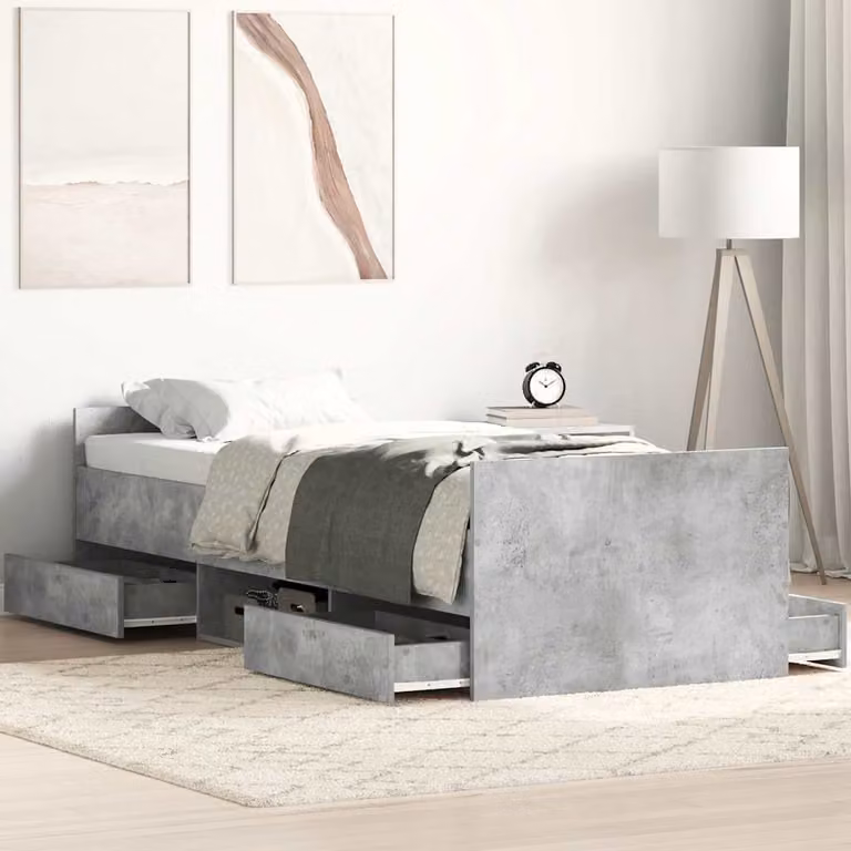 vidaXL Giroletto con Testiera e Pediera in Grigio, L/P/H: 90 x 190 x 93 cm