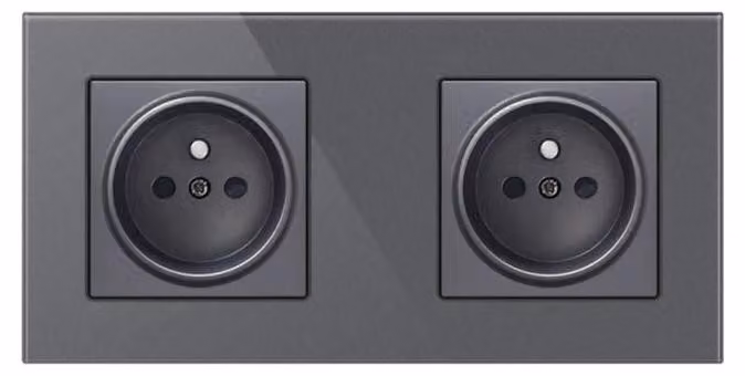 Presa Techstar® Crystal TS2, Doppia, Vetro Temperato, Colore Grigio Metallo, 16A