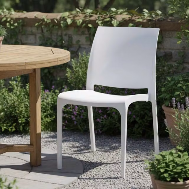 Sedia da esterno Dusanbe DMORA, seduta outdoor impilabile in plastica bianca, L: 54 cm, P: 46 cm, H: 80 cm – 1