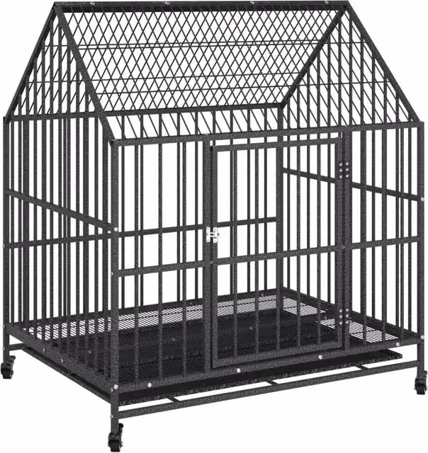 Gabbia per cani in acciaio zincato nera con ruote CFW4251046 L: 115 cm, P: 77 cm, H: 100 cm