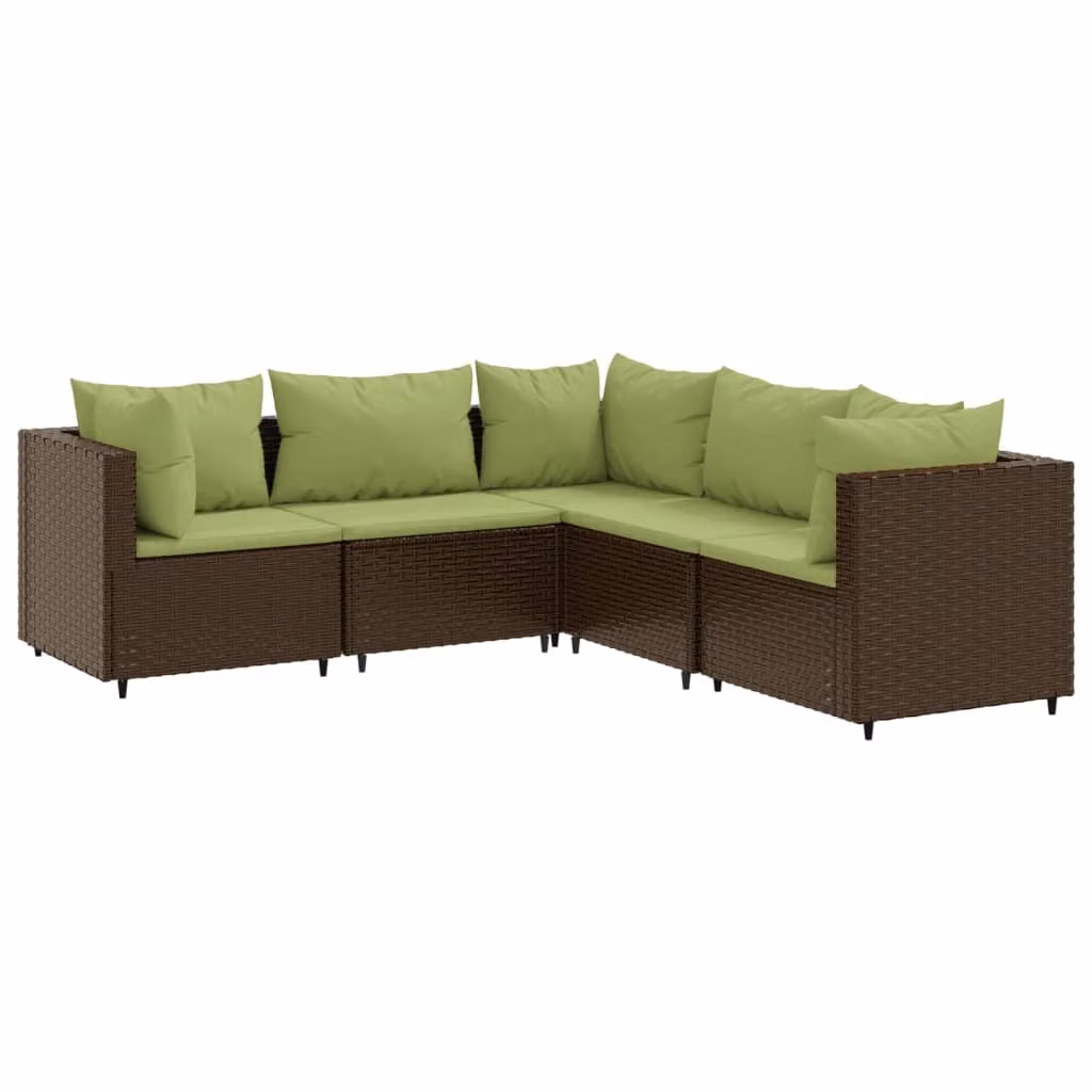 Set Divani da Giardino 5 pz con Cuscini Marrone in Polyrattan