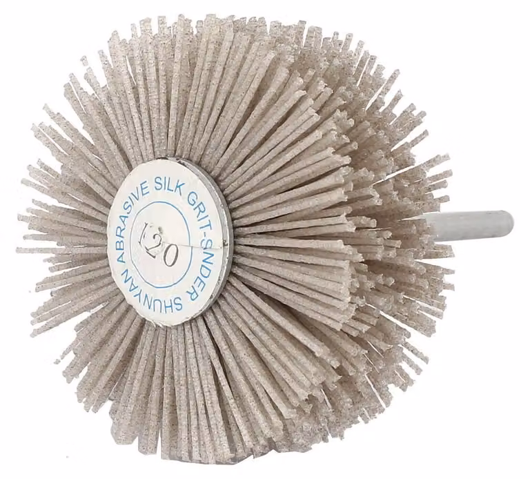 Spazzola abrasiva, in nylon, grana 120, diametro 82 mm, attacco da 6 mm