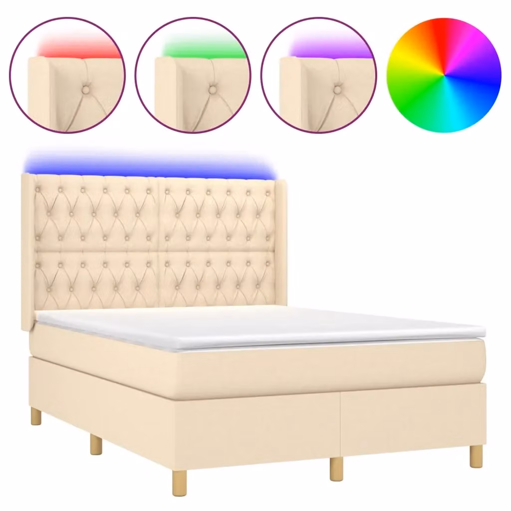 Letto a molle con materasso vidaXL in tessuto beige e bianco con illuminazione LED e porta USB, L/P: 140 x 190 cm – 2