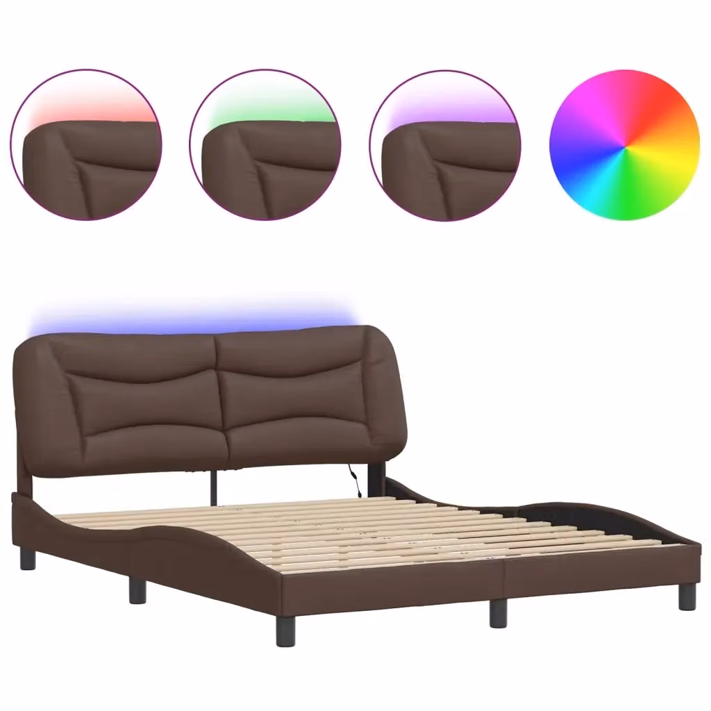 vidaXL Giroletto Hvar Marrone con LED e porta USB senza Materasso L: 160 cm, P: 200 cm – 2