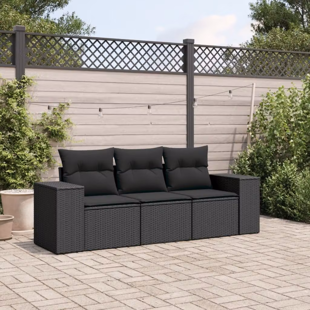Maison Exclusive - Set Divani da Giardino 3 pz con Cuscini in Polyrattan Nero
