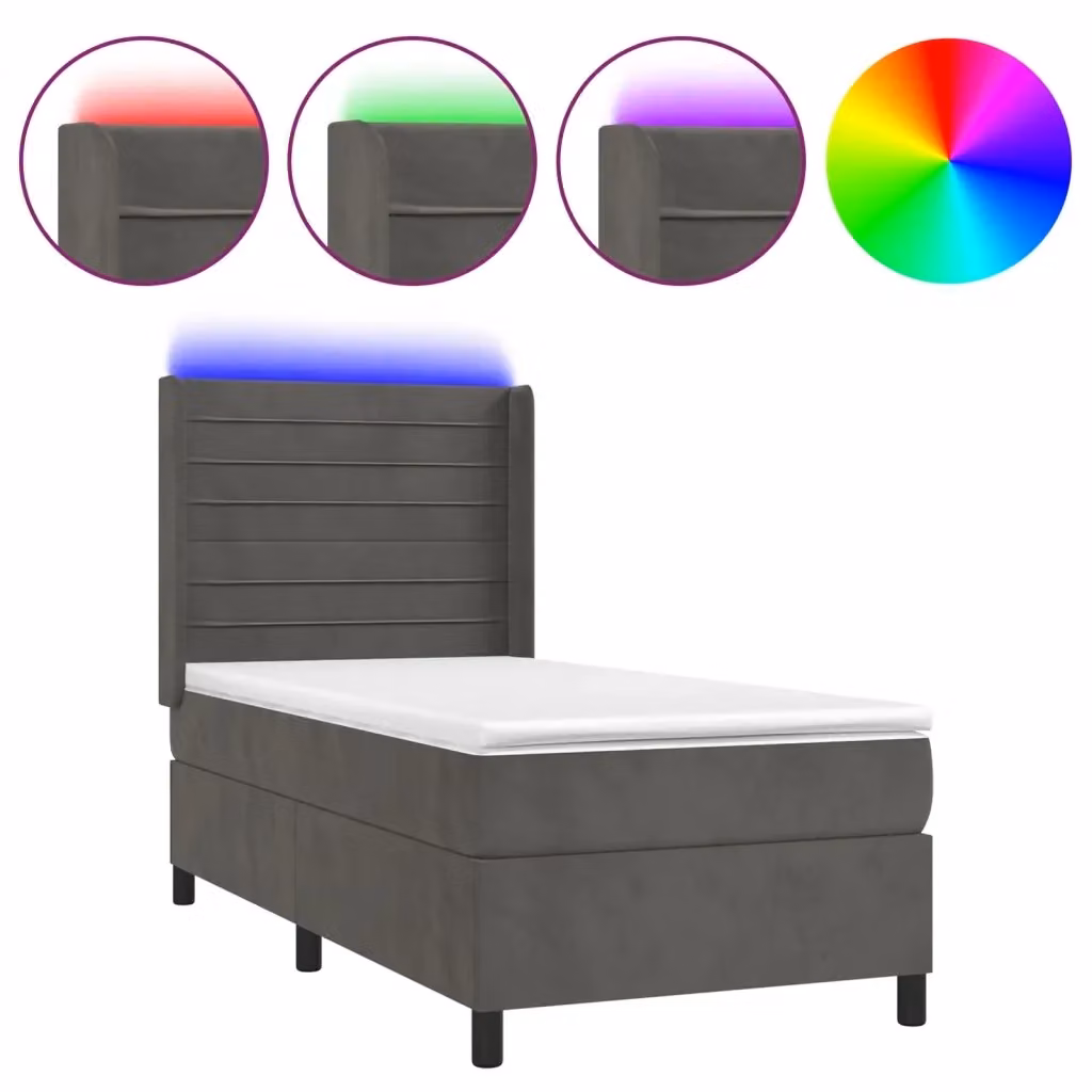 Letto Ibrido con Materasso e Illuminazione LED vidaXL in Velluto Grigio con Porte USB L/P/H: 80 x 200 cm – 2