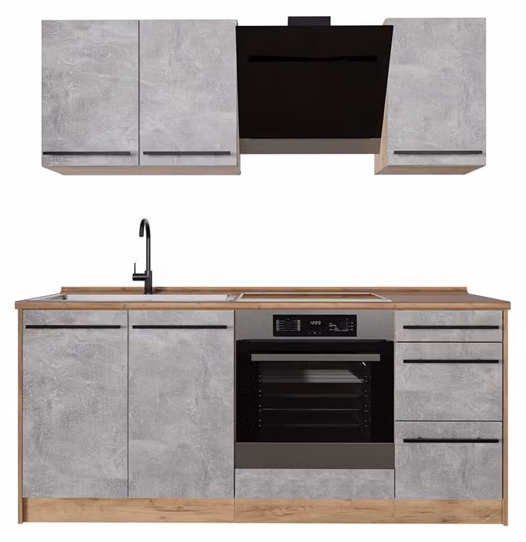 Cucina monoblocco Vicco R-Line Calcestruzzo/Rovere dorato 180 cm, PL Rovere, Model 67034