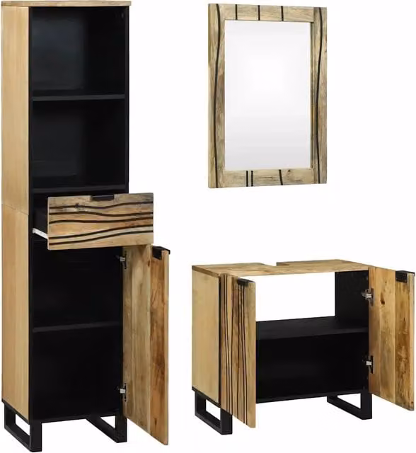 Set di mobili per il Bagno | Armadio da bagno 3 pz Marrone Legno multistrato
