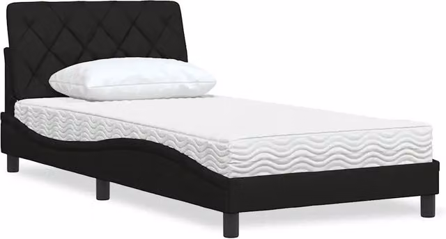 Letto con Materasso-Struttura Letto con Materasso Nero 100x200 cm in Tessuto