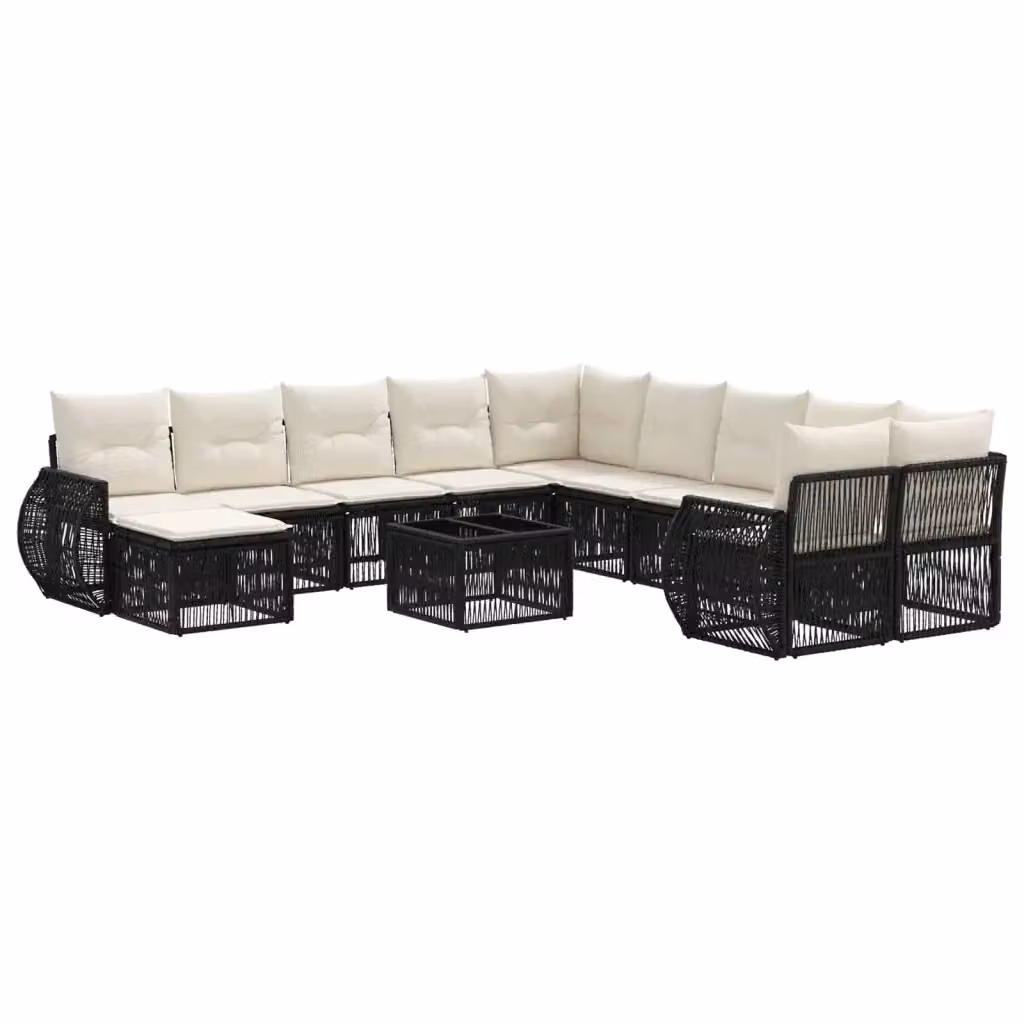 Set Divano da Giardino a Forma a U vidaXL Nero con Cuscini e Tavolino in Polyrattan e Metallo – 2