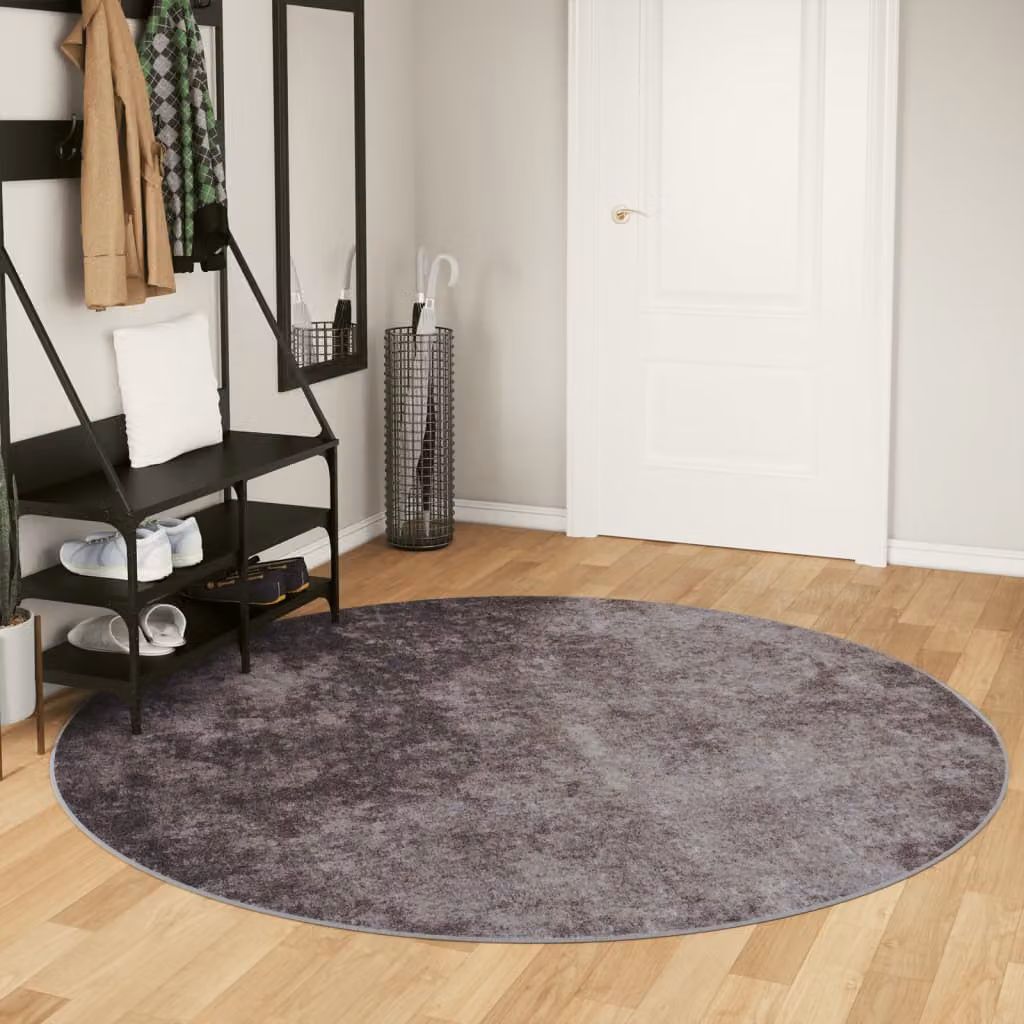 Tappeto rotondo lavabile vidaXL in poliestere, design moderno astratto, Grigio, Ø 200 cm