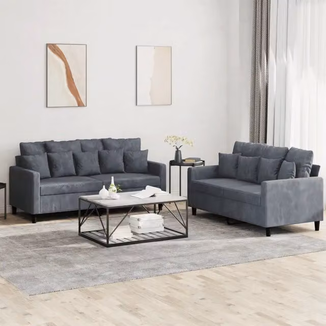 Set di 2 divani moderni vidaXL in velluto grigio con cuscini inclusi