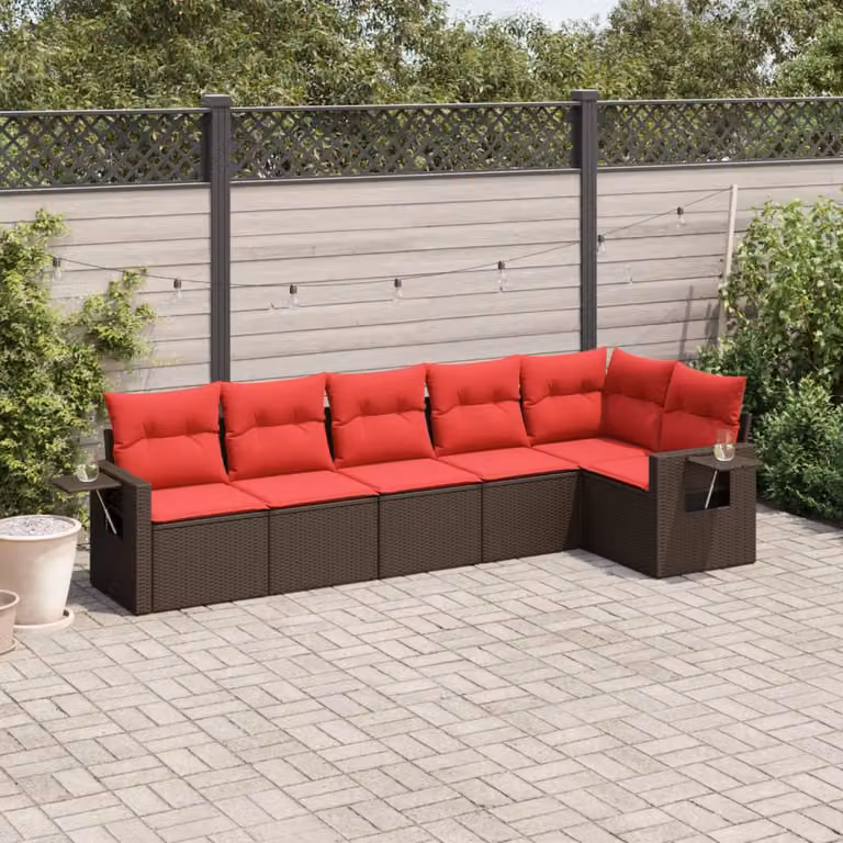 Set di divani da giardino vidaXL in polyrattan marrone con cuscini, design moderno a forma di L per esterno