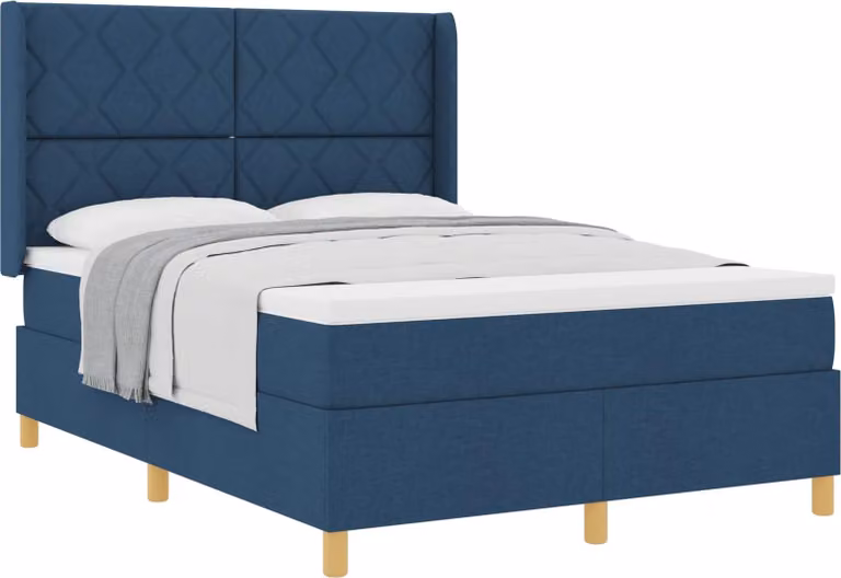 Letto a molle con testiera blu 140 x 190 cm in tessuto