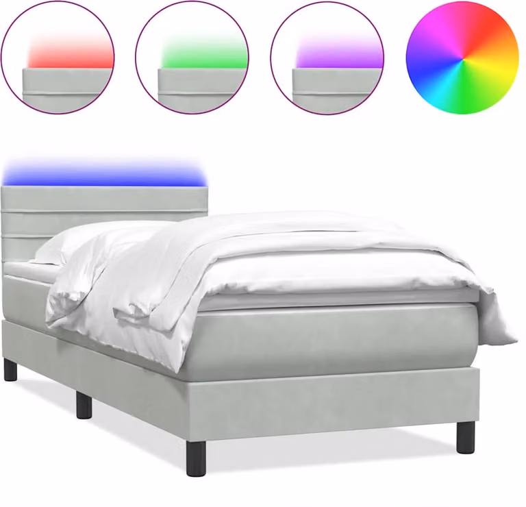 Letto a Molle con Materasso e LED Grigio Chiaro 80x220 cm Velluto