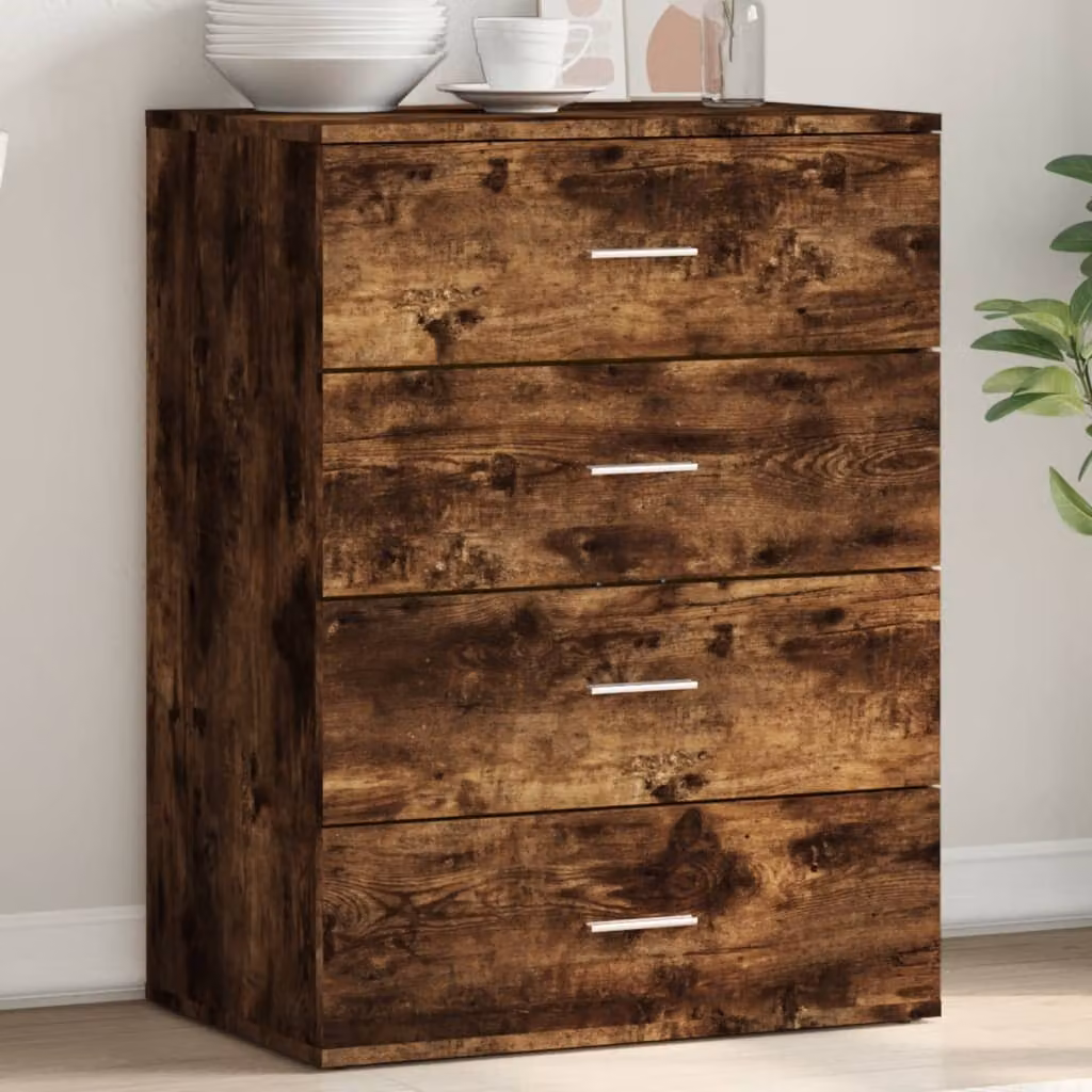 Credenza moderna vidaXL in legno multistrato color rovere fumo, L 60 cm x P 39 cm x H 80 cm