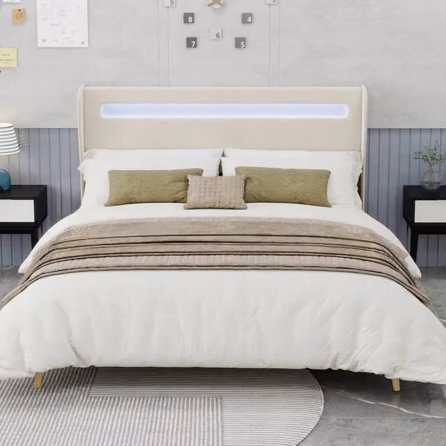 Letto imbottito 160x200 con LED - Xylo - Colore beige