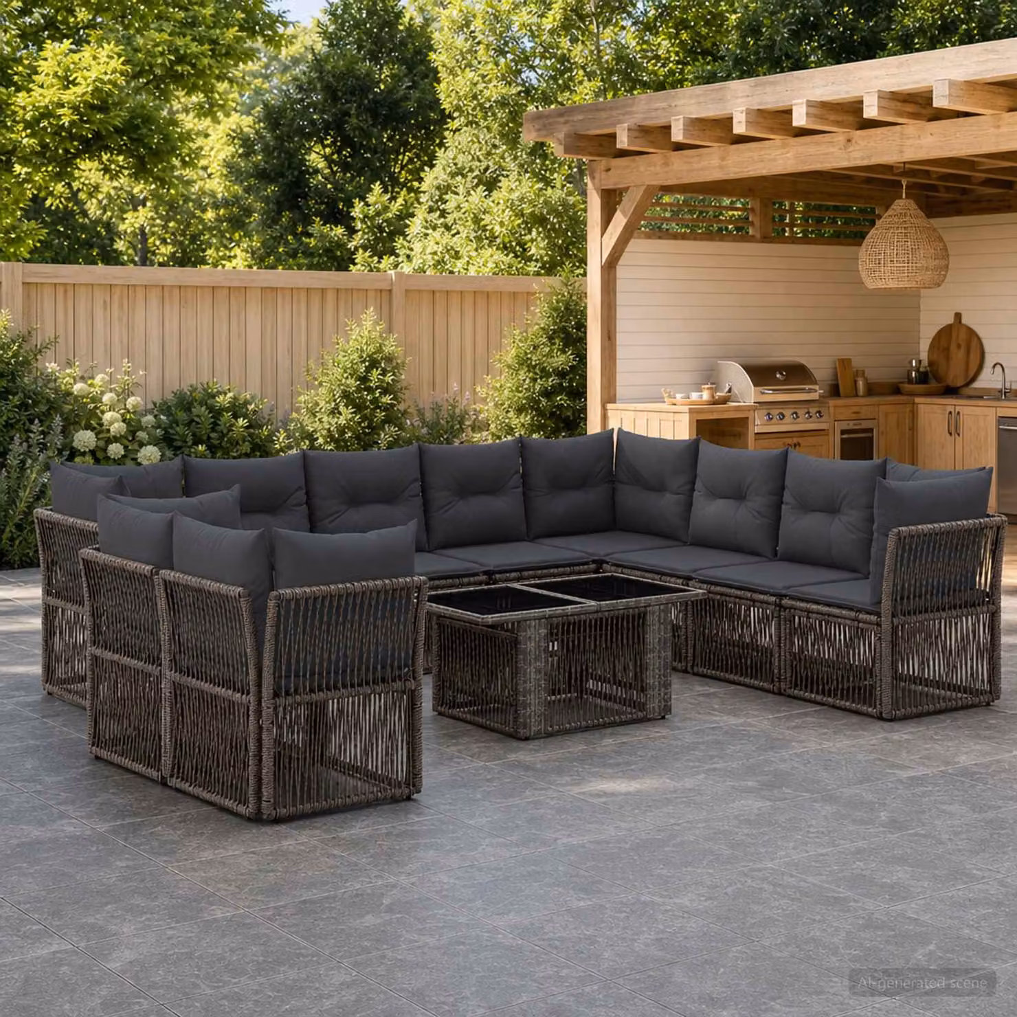 Set Divano da Giardino Moderno vidaXL in Polyrattan Grigio con 11 Pezzi e Tavolino da Esterno