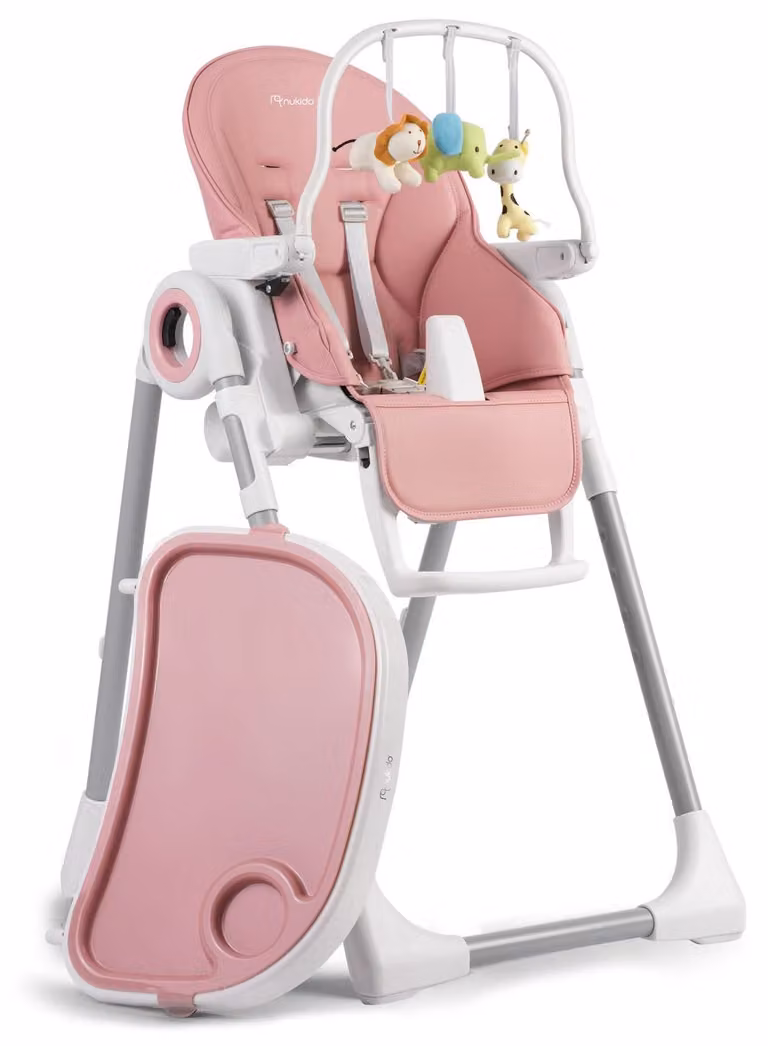 Sedia da pranzo per bambini con tavolo Nukido Belo rosa + fascia con giocattolo