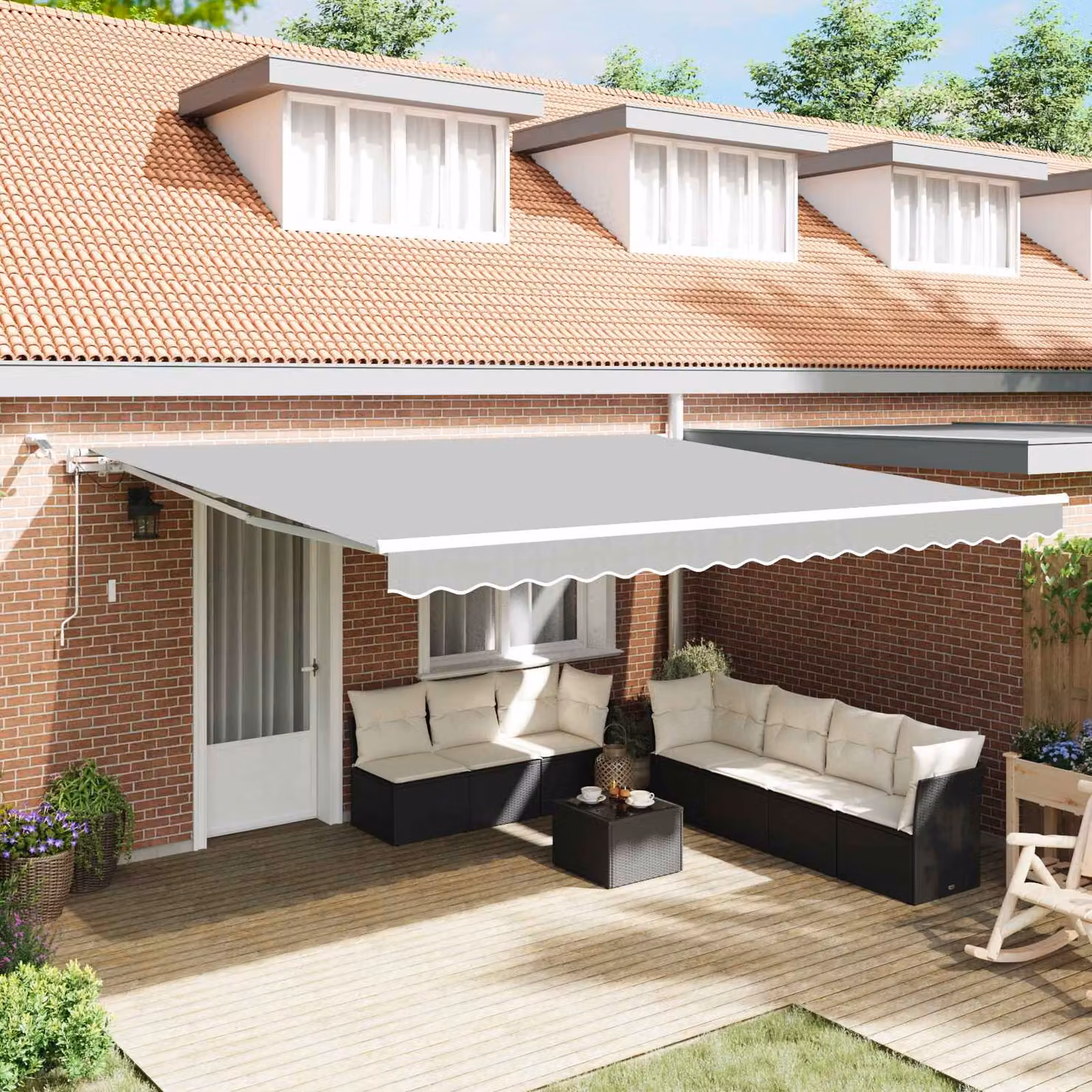 vidaXL Telaio tenda da sole elettrico con LED e sensore in alluminio bianco, L 4,5 m x P 3,5 m