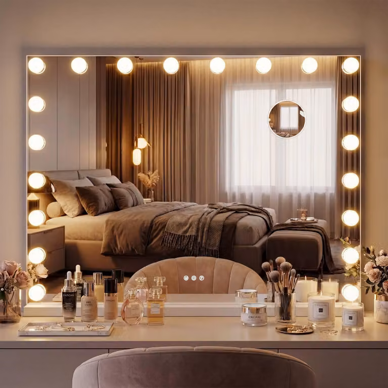 Specchio da trucco Norlina con illuminazione a LED | Colore: Bianco | Dimensioni: 80x14x62 cm