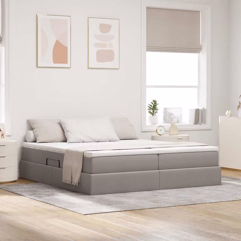 Letto con contenitore e materasso Talpa vidaXL in poliestere, L/P: 180 x 200 cm, beige o grigio