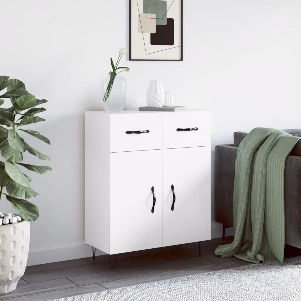 Credenza moderna vidaXL in legno e metallo bianco lucido L: 69,5 cm, P: 34 cm, H: 90 cm