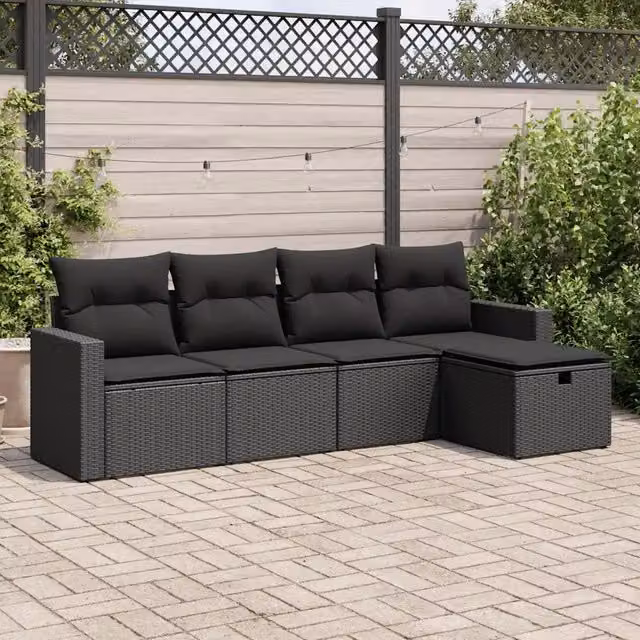 Set Divani da Giardino 5 pz con Cuscini in Polyrattan Nero 3325361