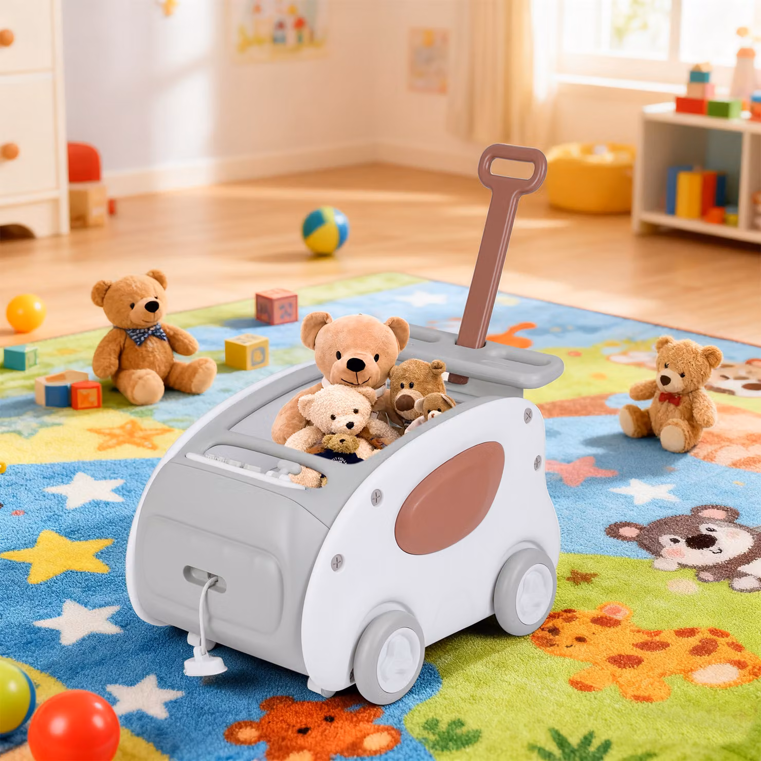 Passeggino girello 2 in 1 pieghevole Costway con sedile e organizzatore giochi, grigio, per bambini dai 3 anni in su