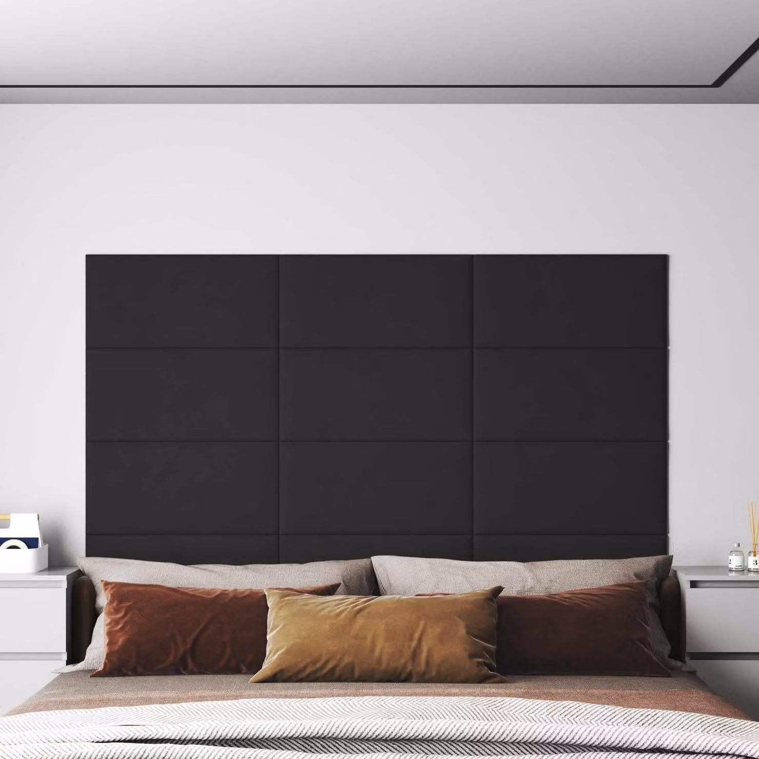 Testiera da parete imbottita vidaXL in velluto nero, set di 12 pannelli moderni per camera da letto