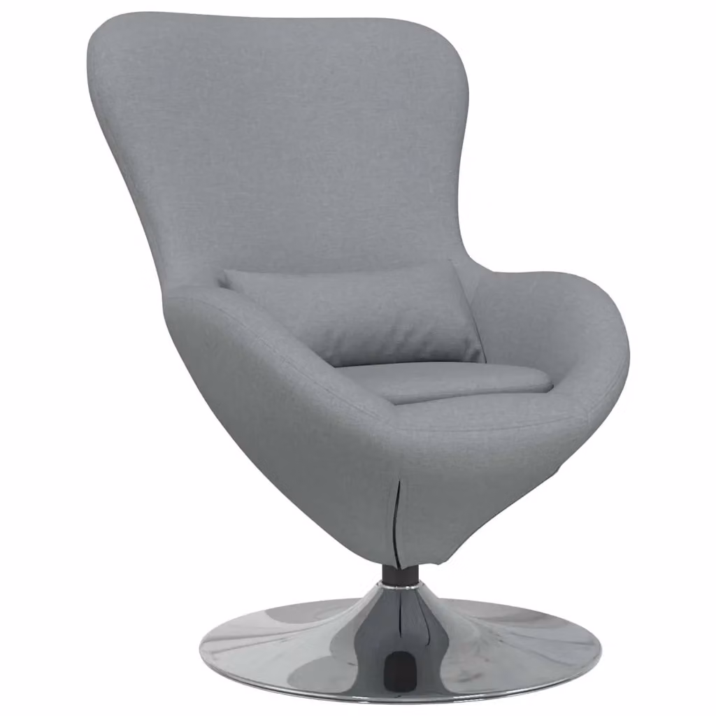 Poltrona Lounge design uovo Grigio chiaro con base girevole 360 e rivestimento in tessuto L: 63 cm, P: 73 cm, H: 90 cm – 2