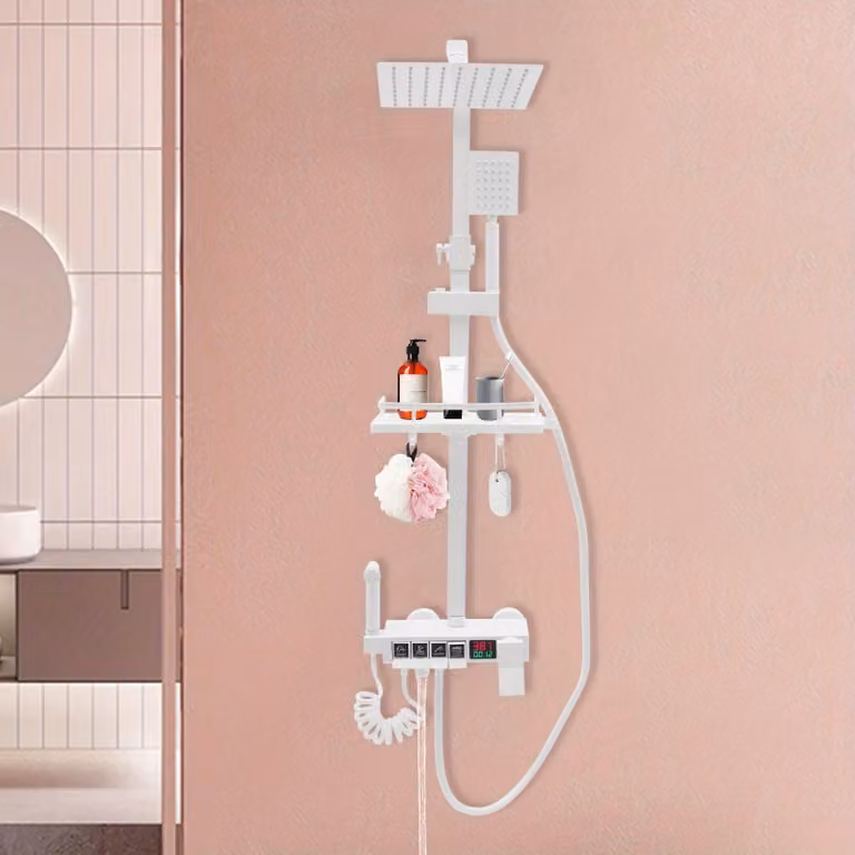 Set doccia con soffione a pioggia - Cabina doccia componibile - 4 pezzi - Soffione a pioggia - Doccetta manuale - Getto doccia a parete - Altezza regolabile