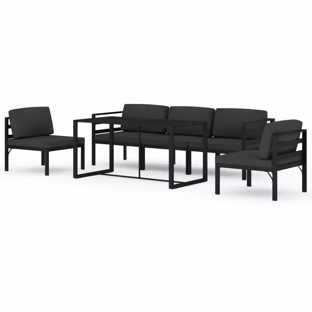 Set da giardino moderno vidaXL composto da 6 pezzi con struttura in alluminio antracite, divano angolare, elementi d'angolo, tavolino da caffè e cuscini imbottiti – 2