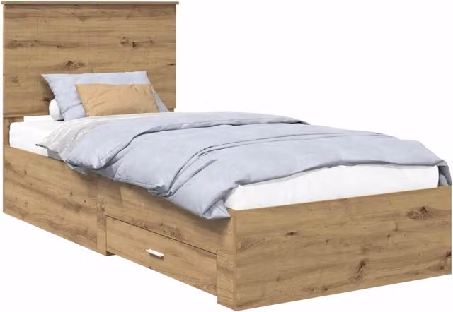 Letto singolo | Letto per adulti | Struttura del letto con testiera Rovere artigianale 90 x 190 cm