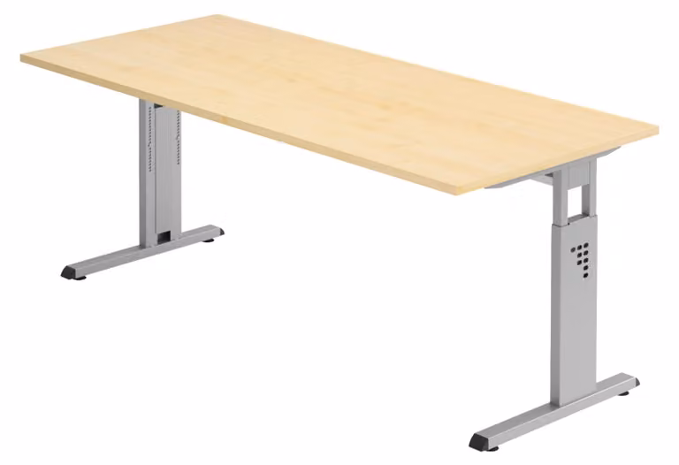 bümö Scrivania Serie-O - Decorazione: acero, struttura: argento, dimensioni: 180 x 80 cm
