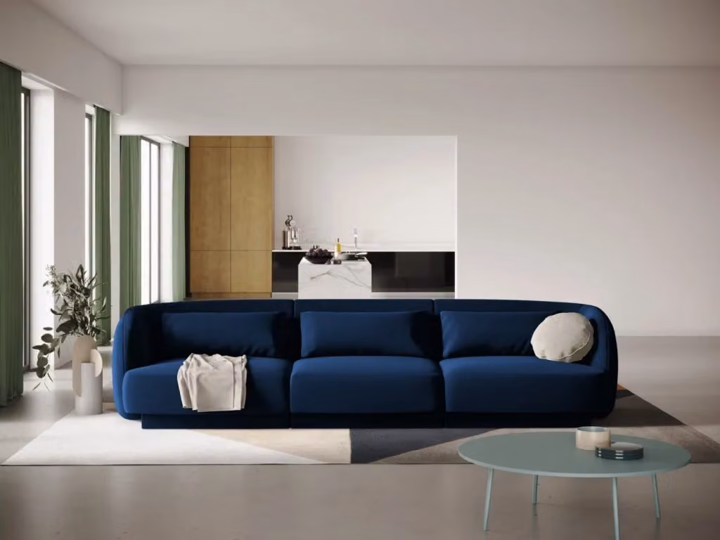 Divano 3 posti Tulum di Cosmopolitan Design in velluto blu reale L: 255 cm, P: 70 cm, H: 90 cm – 2