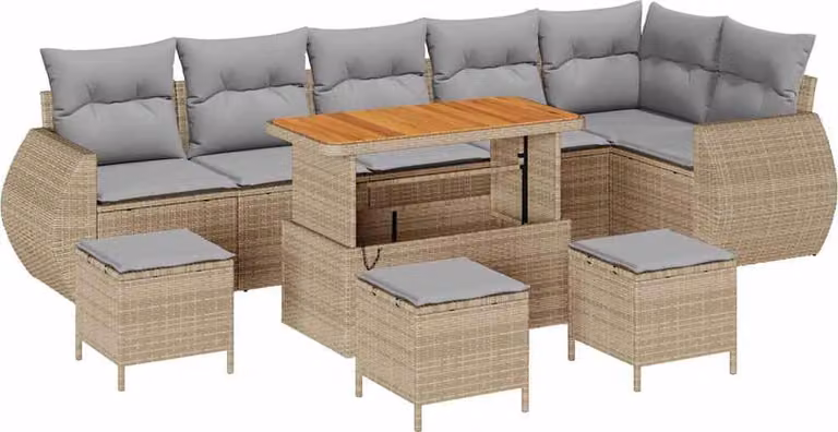 Set Divano da Giardino 10 pcs Beige polyrattan