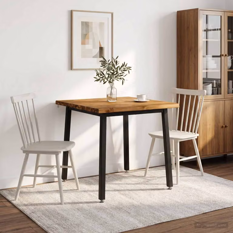 Tavolo rettangolare moderno vidaXL in legno di acacia massello e metallo, Colore marrone e nero, L: 90 cm, P: 90 cm, H: 75 cm