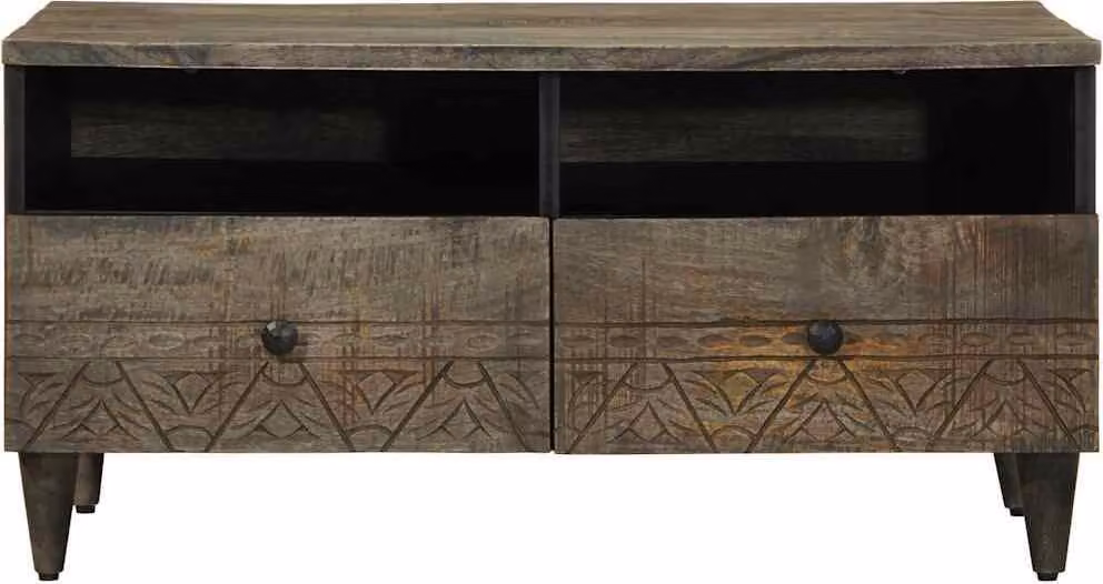 Tavolino Grigio Chiaro 80x54x40 cm in Legno Massello di Mango