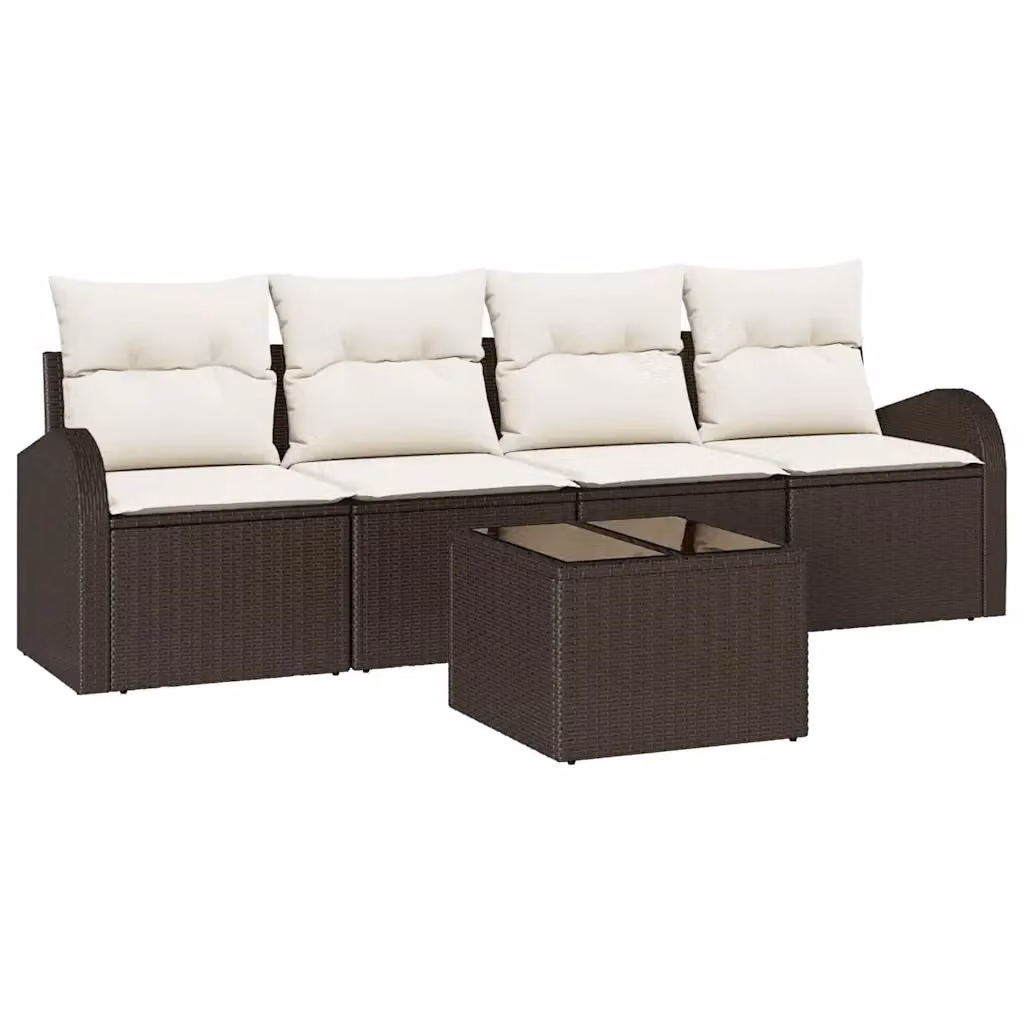 Set Divano da Giardino Moderno vidaXL Marrone con Cuscini e Tavolino, Struttura in Metallo e Polyrattan, Resistente alle Intemperie, L/P/H: 55 x 55 x 37 cm – 2