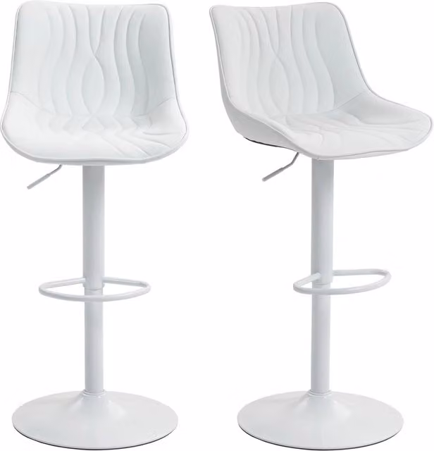 Set di 2 Sgabelli da Bar Regolabili 92-110 cm Girevoli a 360 Gradi Struttura in Acciaio con Schienale e Poggiapiedi Bianco per Cucina e Casa