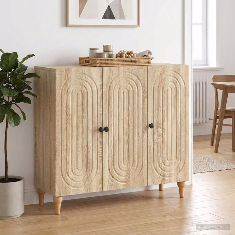 Credenza moderna vidaXL in rovere Sonoma con ante a battente e ripiani interni, L: 89 cm, P: 34,5 cm, H: 80 cm