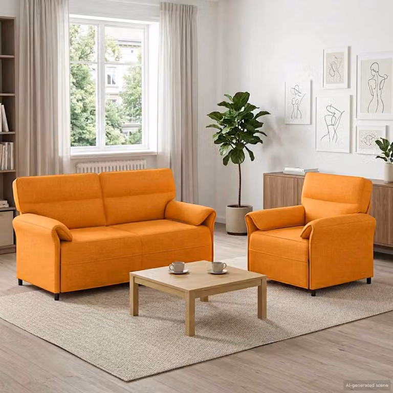 Set di 2 divani moderni vidaXL in tessuto con struttura in metallo e cuscini inclusi, Giallo Scuro