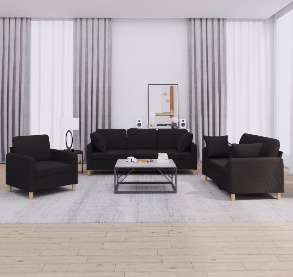 Maison Exclusive - Set divano a 3 pezzi con cuscini in tessuto nero